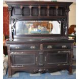 An Art Nouveau Mahogany Mirror Back Sideboard with Two Long Drawers Over Cupboards, Raised Mirror