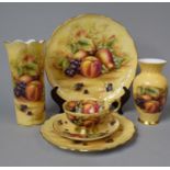 A Collection of Aynsley Orchard Gold to Include Cup and Saucer, Wavy Rimmed Plates and Two Vases