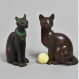 Two Patinated Bronze Studies of Seated Cats, Each 7cm high