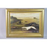 A Gilt Framed Reproduction Print Depicting Greyhounds and Hare, 39x28cm
