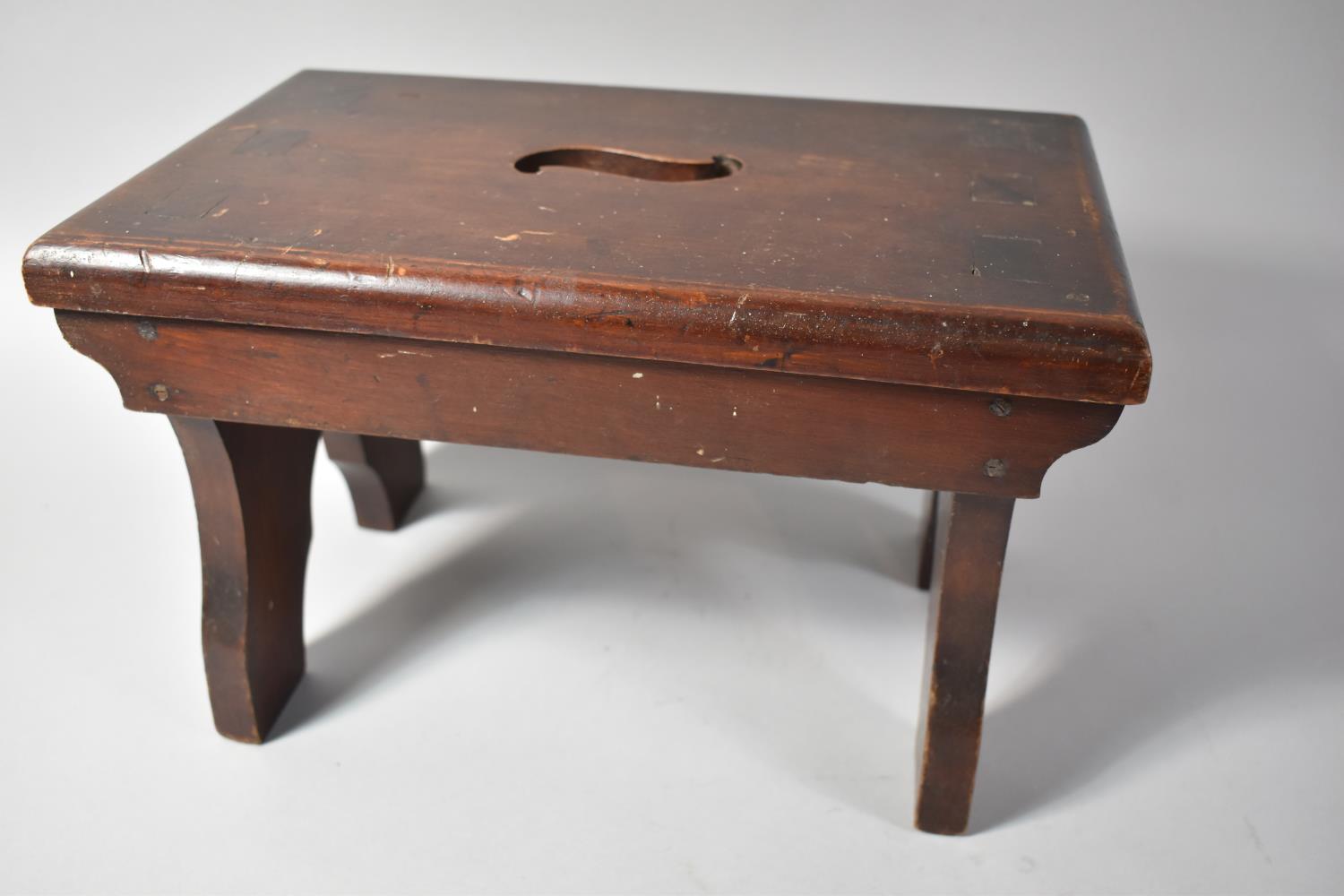 A Late 19th/Early 20th Century Mahogany Rectangular Stool with Cut Out "S" Top, 32cm wide