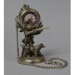 A Modern White Metal Novelty Pocket Watch Holder In the Form of Huntsman with Shotgun and Dog
