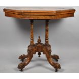A Late Victorian Burr Walnut Hexagonal Topped Games Table