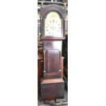 A 19th Century Sting Inlaid Mahogany Long Case Clock with Painted Arched Dial Having Seconds and