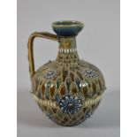 A Doulton of Lambeth Jug in the Usual Brown and Blue Enamels, Shape no. 1884, 13cm high