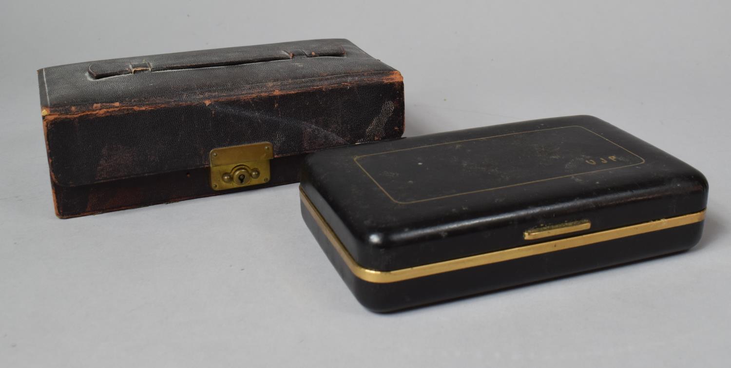 A Small Cantilevered Jewellery Box and a Razor Box, 20cm wide