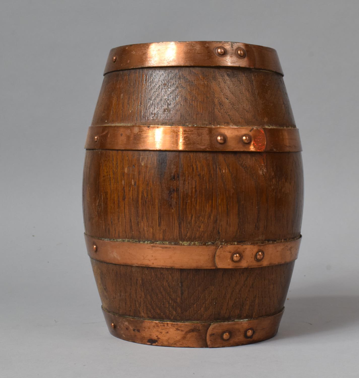 A Copper Banded Oak Barrel, 20cm High