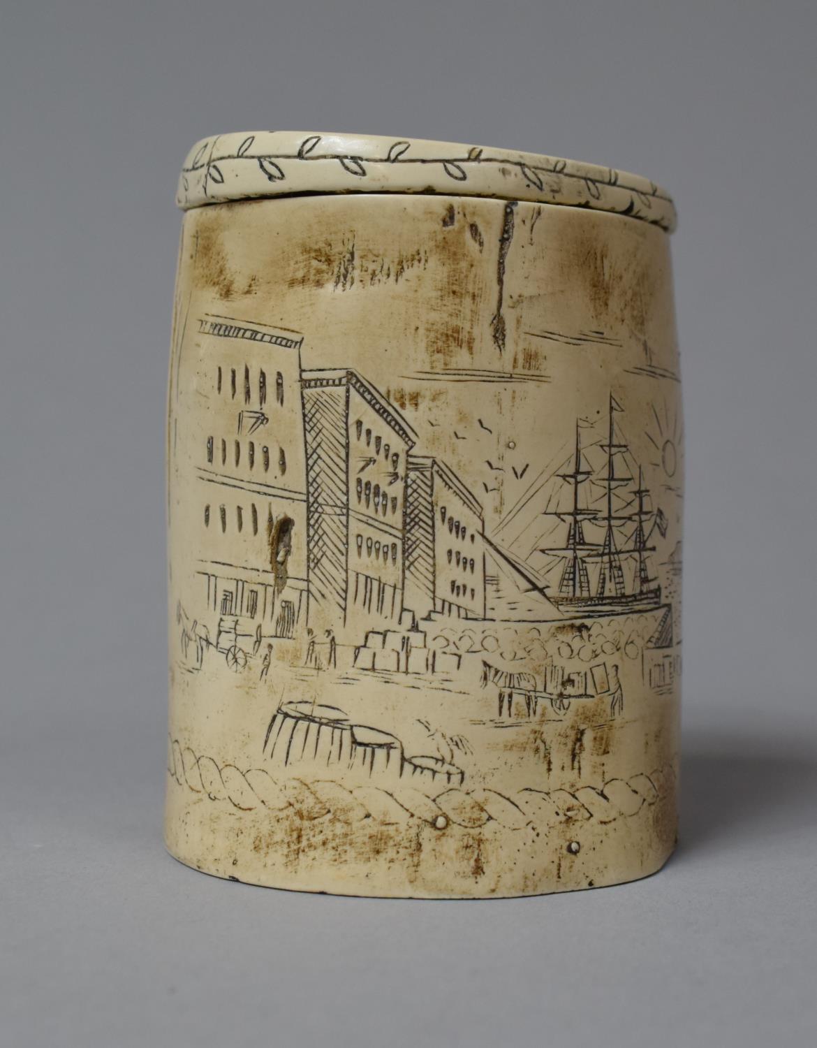 A Resin Scrimshaw Style Tobacco Pot in the Form of a Whale Tooth, 9cm high - Image 3 of 5