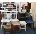 A Collection of Painted and Other Furniture to Include Three Chairs, Towel Rail, Small Table,