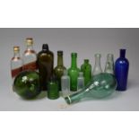 A Collection of Vintage Bottles to Include Marble Stop Example, Fishing Float etc