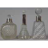 Three Silver Topped Glass Scent Bottles with Stoppers