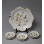 A Continental Fruit Set to comprise Plate and Dishes, All Decorated with Gilt Floral Decoration