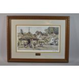 A Framed Signed Sturgeon Print, Village Pump at Castle Combe, Wiltshire, 41x24cm