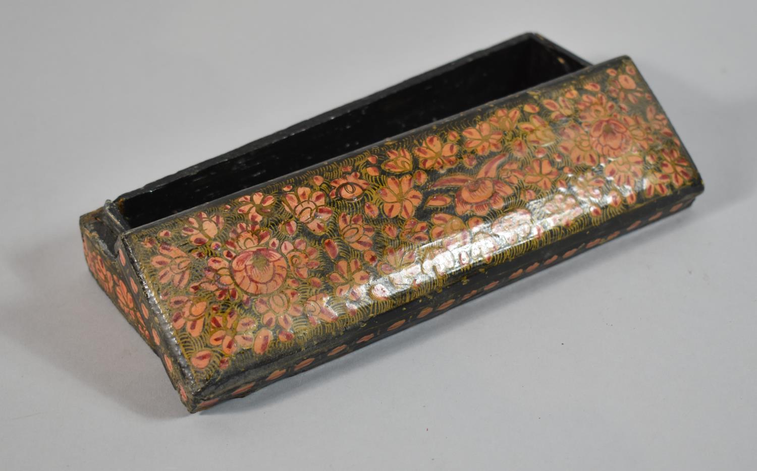 A North Indian Papier Mache Lacquered Pen Box, 20.5cm Wide - Image 2 of 2