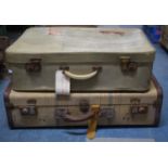 Two Vintage Suitcases with Paper Labels, 68cm Wide