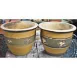 A Pair of Glazed Stoneware Patio Planters, Each 39cm Diameter