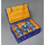 A Late 20th Century Cased Chinese Teaset Comprising Blue and White Teapot and Six Tea Bowls