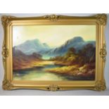 A Large Gilt Framed Oil on Canvas Depicting Scottish Loch Scene, Signed G Jennings, 75x50cm