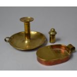 A Late 19th/Early 20th Century Brass Chamber Stick, Small Oval Copper and Brass Slipper and a