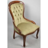 A Mid 20th Century Buttoned Upholstered Balloon Backed Ladies Nursing Chair