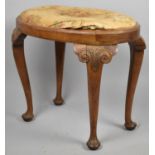 A Mid 20th Century Walnut Framed Oval Dressing Table Stool on Cabriole Supports, 57cm wide