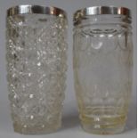Two Glass Vases, the Hobnail Cut Example with Silver Rim and Expected Example with Sterling Silver