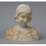 An Early 20th Century Carved Marble Bust of a Girl with Scarf, Neck Glued, 23.5cm high