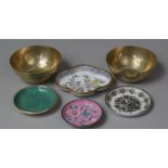 A Collection of Various Small Bowls and Trinket Dishes to Include Three Enamelled Examples, Pair