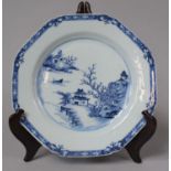 A 18/19th Century Export Plate of Hexagonal Form Housing Underglaze Blue and White Decoration