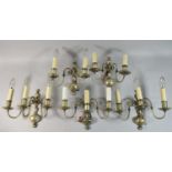 A Set of Five White Metal Dutch Style Wall Light Fittings, Three x Three Branch and Two x Two Branch