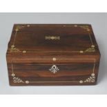 A Late 19th Century Mother of Pearl Inlaid Rosewood Work Box, Missing Inner Tray, In Need of Some