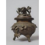 A Chinese Bronze Censer with Temple Dog Finial, 11cm High