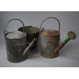 Two Vintage Galvanized Watering Cans and a Galvanised Iron Bucket