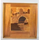 A Framed Marquetry Depicting Canal Bridge, 46x47cm Overall