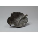 A Late 19th/Late 20th Century Oriental Pewter Novelty Dish in the Form of a Leaf on Three Scrolled