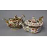 A Floral Decorated Gilt Highlighted Teapot by Ridgeway c.1830 Together with a Chamberlain of