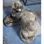 A Reconstituted Stone Garden Water Feature in the Form of a Squirrel Together with a Labrador