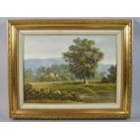 A Modern Gilt Framed Oil on Canvas Depicting Rural Scene Singed F Chilton, 40x29cm