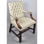 A Mid 20th Century Mahogany Framed Buttoned Upholstered and Studded Armchair