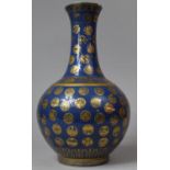 A late Qing Dynasty (1644-1912) Chinese Powder Blue Bottle Vase Decorated with Gilt Shou Symbols,