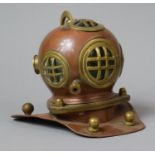 A Mid 20th Century Model In Copper and Brass of a Divers Helmet, 17cm high