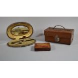 An Early 20th Century Oval Crocodile Skin Manicure Set Together with an Italian Leather Stud Box and