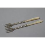 A Pair of Mother of Pearl Handled Silver Forks by Adie and Norkin 1922, 11cm Long