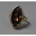 A Large Smoky Quartz, Diamond and 9ct Gold Dress Ring, Size N