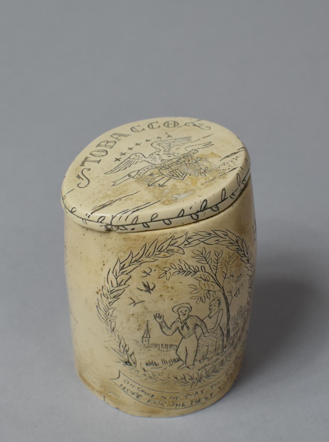 A Resin Scrimshaw Style Tobacco Pot in the Form of a Whale Tooth, 9cm high - Image 5 of 5