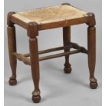 A Mid 20th Century Rush Seated Rectangular Stool, 35cm Wide