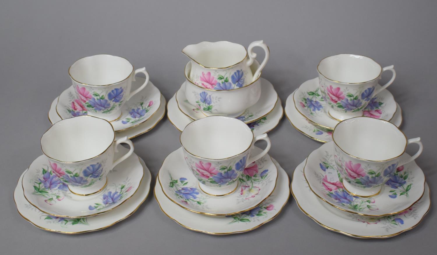 A Royal Albert Friendship Series of Twelve Sweet Pea Pattern Teaset to comprise Five Cups, Six