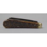 A Vintage Bone Handled Two Bladed Pocket Knife with Chequered Bone Grip, One Blade Inscribed Real