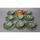 A Set of Burleigh Ironstone Green Transfer Printed Soup Bowls and Side Plates together with