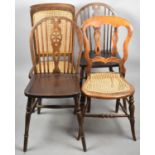 Two Edwardian Cane Seated Bedroom Chairs and a Pair of Wheel Backed Chairs
